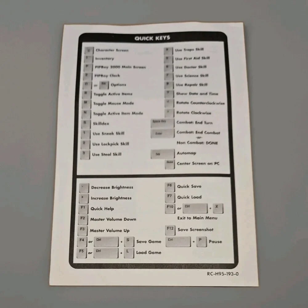 Fallout Vault Dweller's Quick Reference Card **RARE**